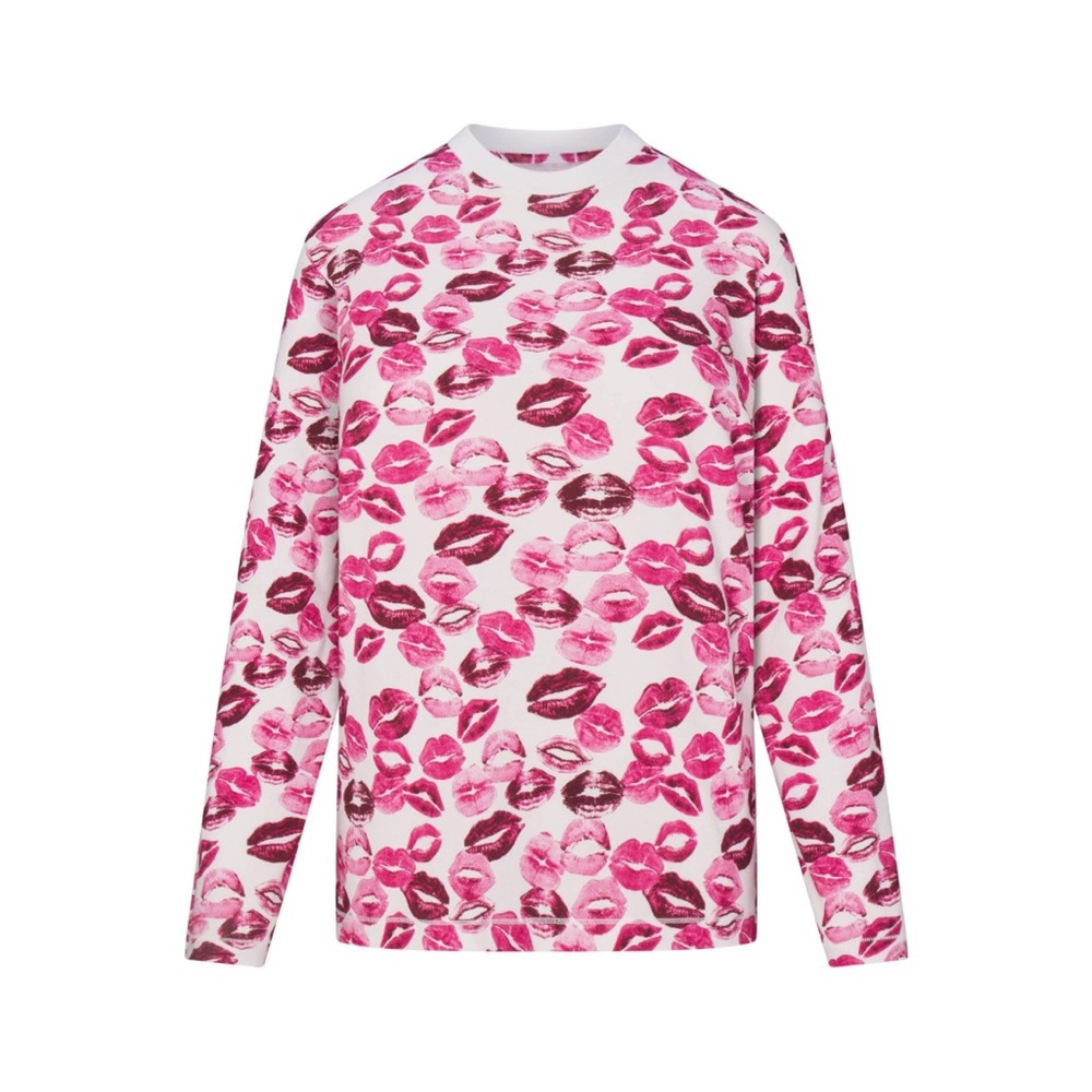 💋 SKIMS Valentine's Day Boyfriend Long Sleeve Sleep Shirt Lip Print 💋 - Picture 2 of 6